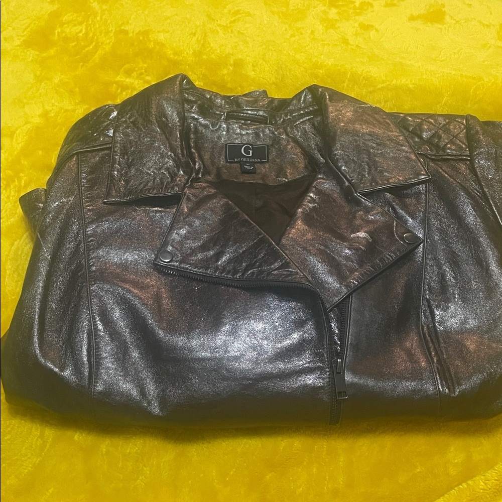 G by Giuliana Shiny Black Leather Jacket